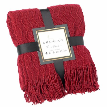 KD MUEBLES DE COMEDOR 60 x 50 in. Decorative Chevron Pattern Knit Throw Blanket with Fringe, Red KD3720668